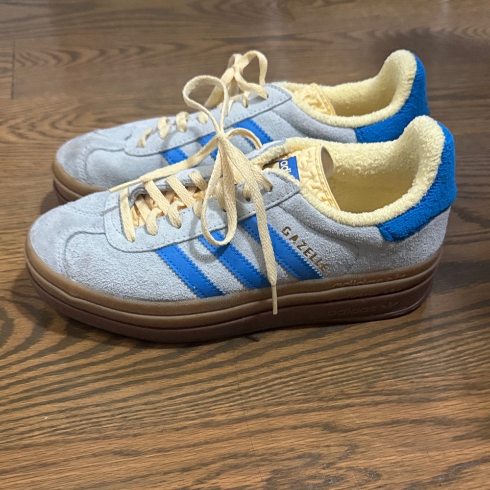 Adidas Gazelle Light Gray and Blue Sneakers